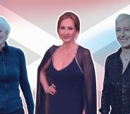 A graphic composed of images of the Scottish flag; pink, blue and white colours of the trans flag; an image of Harry Potter author JK Rowling; an image of tennis player Martina Navratilova; and an image of tennis coach Judy Murray