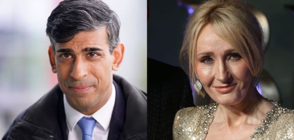 Side by side images of UK prime minister Rishi Sunak and Harry Potter author JK Rowling