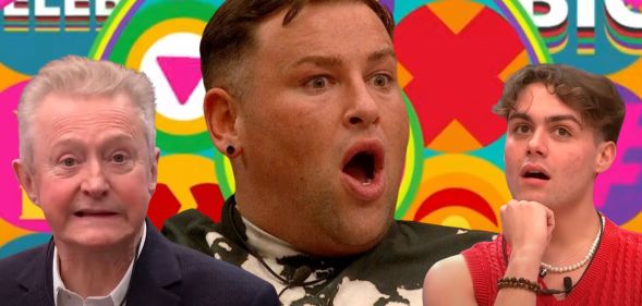 A graphic featuring Celebrity Big Brother housemates Louis Walsh, David Potts, and Bradley Walsh looking shocked.