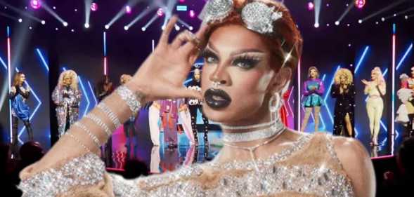 Yvie Oddly sumperimposed against the queens of RuPaul's Drag Race, season 16