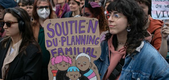 Protestors in Paris showing support for trans people.