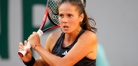 Daria Kasatkina playing at the French Open - also known as Roland Garros - in 2023. The Russian tennis player is one of the most high-profile out gay athletes on the WTA tour.