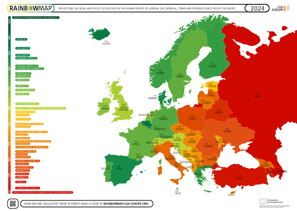 The IGLA-Europe Rainbow Map 2024. (IGLA-Europe)