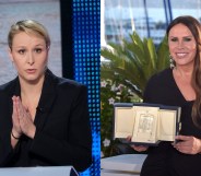 Marion Maréchal Le Pen during a political debate and Spanish actress Karla Sofía Gascón at Cannes Film Festival 2024 with her Palme d'Or winner.