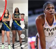 Composite image shows a screenshot from the problematic TikTok video on the left with McCowan circled in red, on the right is a close up shot of her playing in a Dallas Kings match