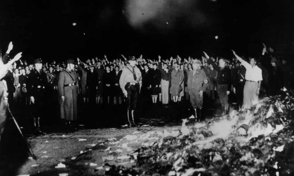 Nazis burning books in the party's first public book burning of 1933. 