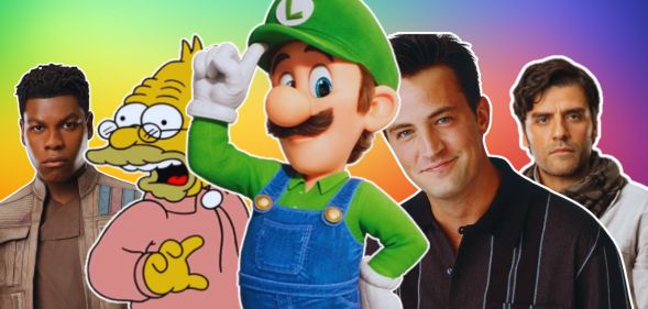 An edited image of Finn and Poe from Star Wars, Grandpa Simpson from The Simpsons, Luigi from the Mario Bros, and Chandler Bing from Friends.