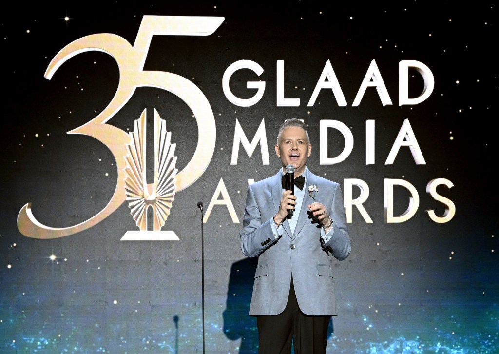 NEW YORK, NEW YORK - MAY 11: Ross Matthews speaks onstage during the 35th Annual GLAAD Media Awards New York on May 11, 2024 in New York City.  (Photo by Bryan Bedder/Getty Images for GLAAD)