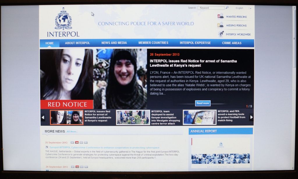 An Interpol 'red notice' for the arrest of 'White Widow' Samantha Lewthwaite.