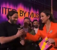 The hilarious moment was caught on live TV. (Eurovision/BBC)