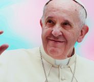 Pope Francis on top of a gradient background.