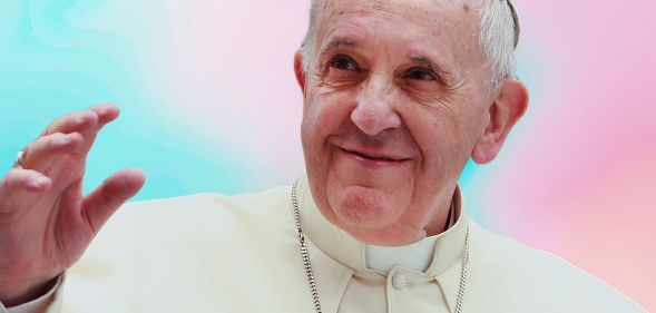 Pope Francis on top of a gradient background.
