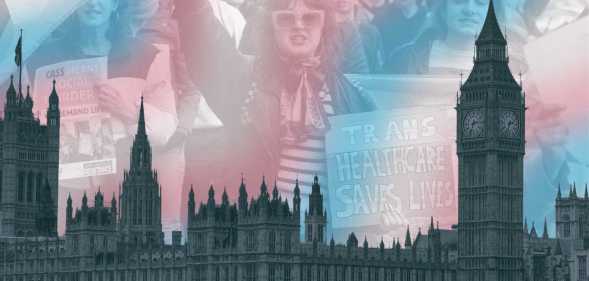 LONDON, UNITED KINGDOM - APRIL 20, 2024: Transgender people and their supporters march through central London in a protest against a ban on puberty blockers in London, United Kingdom on April 20, 2024. From April 1 National Health Service (NHS) as well as private clinics stopped prescribing drugs suppressing sex hormones during puberty to young people seeking gender transition following the independent review of gender identity services for children under 18 led by Dr Hilary Cass. (Photo credit should read Wiktor Szymanowicz/Future Publishing via Getty Images)