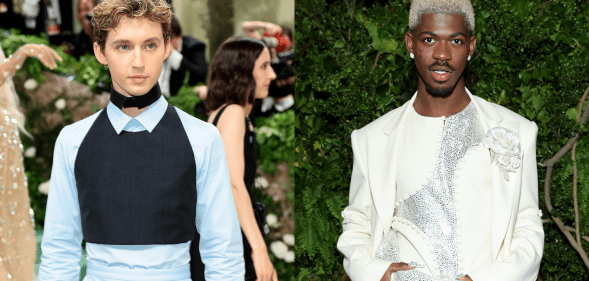 Troye Sivan (left) and Lil Nas X (right) shared a red carpet moment at the Met Gala. (Getty)