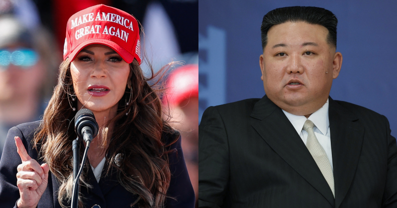 The North Korea leader (right) was mentioned in Noem's book. (Getty)