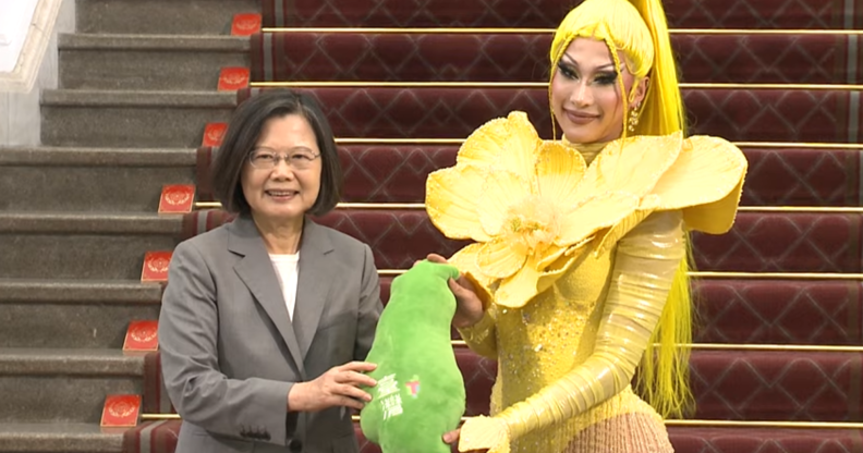 Nymphia Wind celebrated her Drag Race win. (presidentialoffice/YouTube)