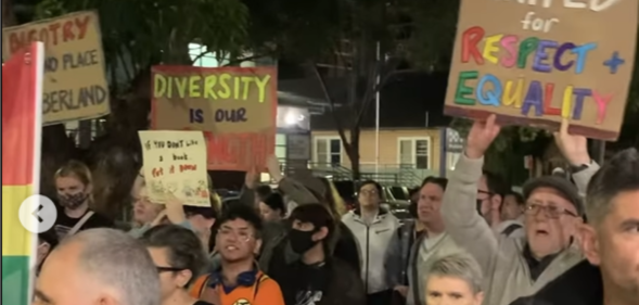 Hundreds protested the book ban. (@pride.in.protest/Instagram)