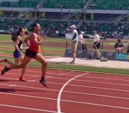 Trans athlete Aayden Gallagher running at the Oregon state track championships.