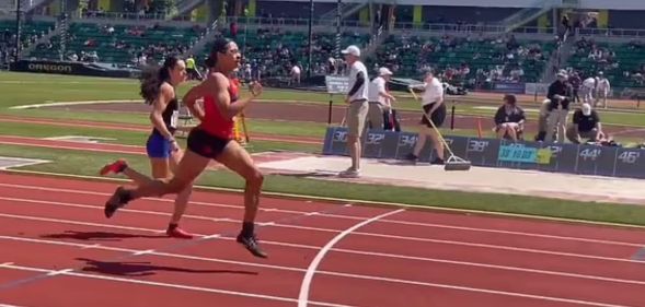 Trans athlete Aayden Gallagher running at the Oregon state track championships.