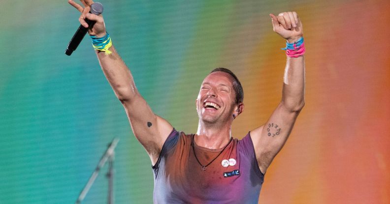 Chris Martin from Coldplay performing during the Music of the Spheres tour in Perth, Australia.
