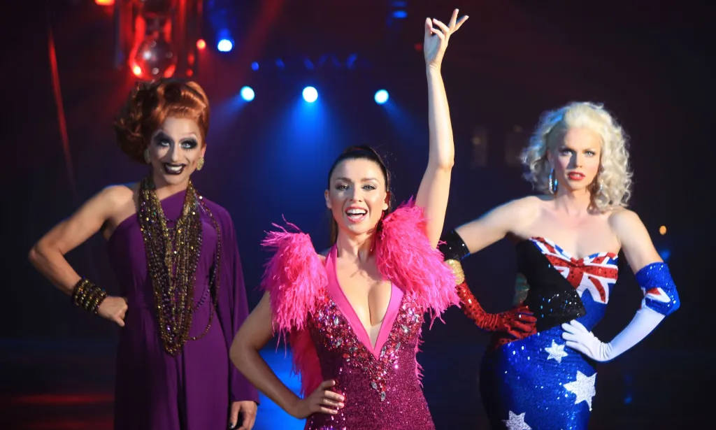 Dannii Minogue with drag queens Bianca Del Rio and Courtney Act. 