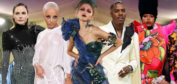 Met Gala 2024 red carpet look compositie image featuring Rebecca Ferguson, Doja Cat, Zendaya, Colman Domingo and Erykah Badu