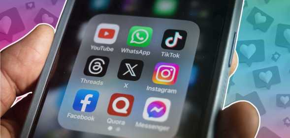 A phone showing social media icons