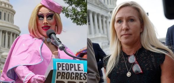 Drag queen Brigitte Bandit and Republican politician Marjorie Taylor Greene