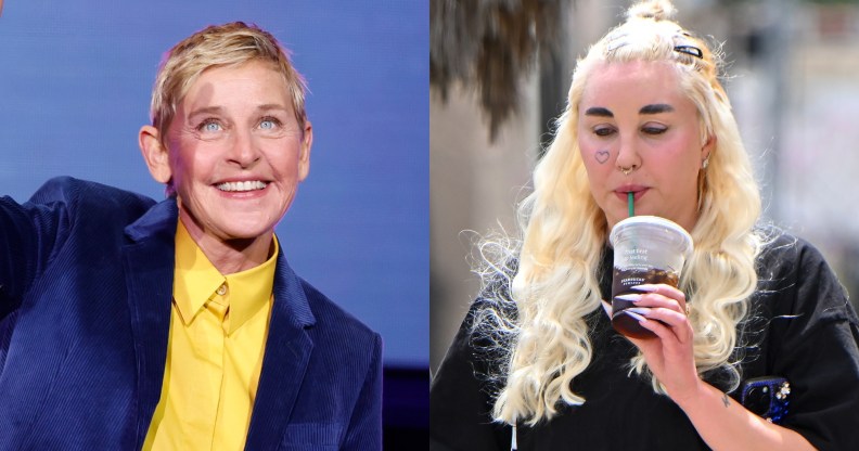 Ellen DeGeneres walks onstage with a smile and Amanda Bynes drinking starbucks in LA.