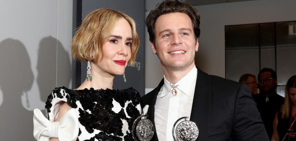 Sarah Paulson and Jonathan Groff with their Tony awards