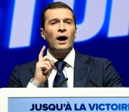 French far-right Rassemblement National (National Rally) RN party's President and lead MEP Jordan Bardella delivers a speech during a meeting in Nice, southern France, on October 6, 2024. (Photo by Valery HACHE / AFP)
