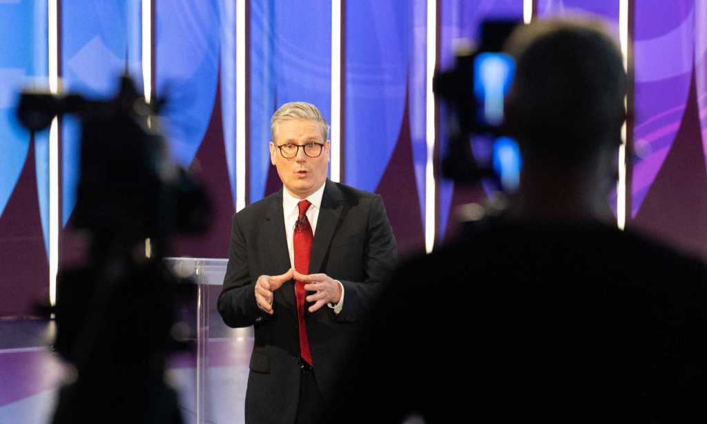 YORK, ENGLAND - JUNE 20: Labour leader Sir Keir Starmer speaking during tonight's four party leadership Question Time Election special on June 20, 2024 in York, England. In a two-hour special, hosted by Fiona Bruce, Conservative Party leader Rishi Sunak, Labour Party leader Keir Starmer, Liberal Democrats leader Ed Davey, and Scottish National Party leader John Swinney answered questions from the studio audience. (Photo by Stefan Rousseau - WPA Pool/Getty Images)