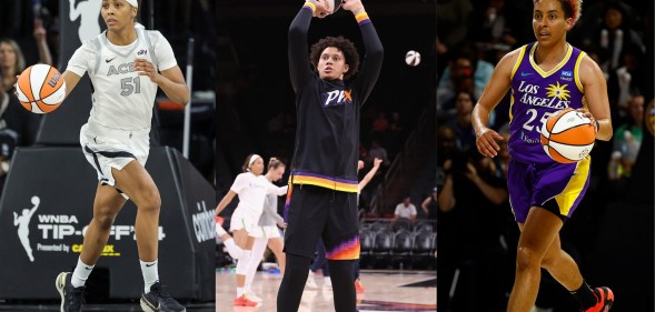 Sydney Colson, Brittney Griner and Layshia Clarendon on the basketball court.