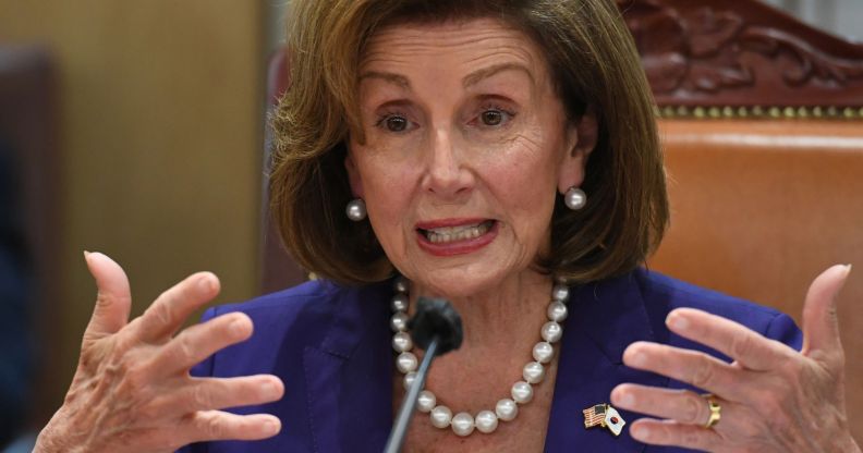 Nancy Pelosi speaking during a legislative session.