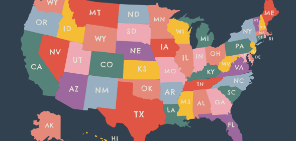 A multi-coloured state map of the United States of America