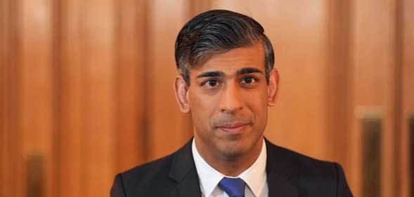 Britain's Prime Minister Rishi Sunak issues a statement inside 10 Downing Street, London, on May 31, 2024 after British and US forces struck Houthi targets in Yemen. Britain's defence ministry said late Thursday that overnight airstrikes on Yemen were a joint UK-US operation in response to attacks on international shipping. (Photo by Yui Mok / POOL / AFP) (Photo by YUI MOK/POOL/AFP via Getty Images)