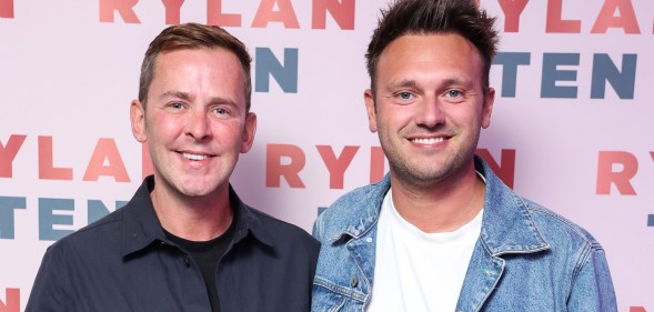 LONDON, ENGLAND - SEPTEMBER 23: Scott Mills and Sam Vaughan attend the launch of Rylan Clark's new book "Ten: The Decade That Changed My Future" at the BT Tower on September 23, 2022 in London, England. (Photo by Mike Marsland/Getty Images for Orion Books)