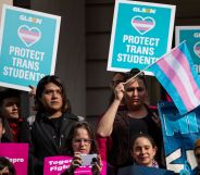 Protestors at a trans event.