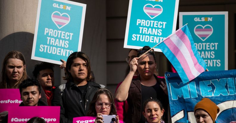 Protestors at a trans event.
