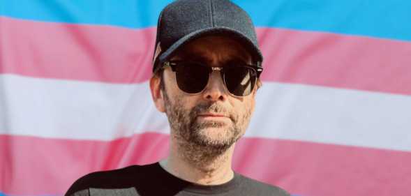 David Tennant and a trans rights flag