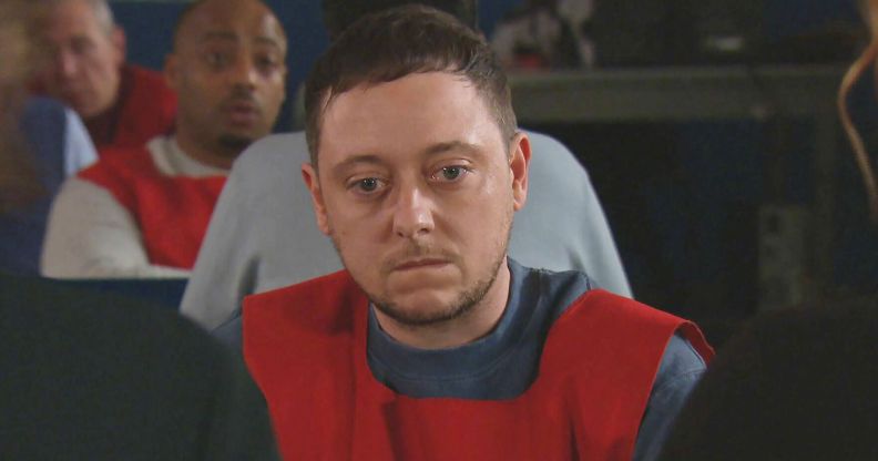 Ash Palmisciano looks miserable as his trans character Matty Barton in Emmerdale.