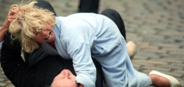 Gail and Eileen brawl in the street in a Corrie episode from 2004 (ITV)