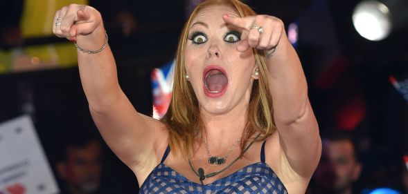 Atomic Kitten star Natasha Hamilton points as she leaves the Celebrity Big Brother house.