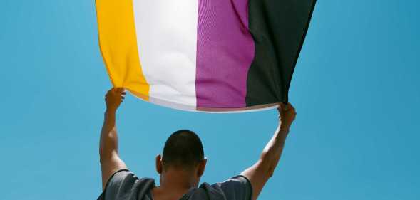 a person holding a non binary flag