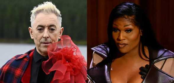 The Traitors US host Alan Cumming (left) and season two contestant and trans Drag Race star Peppermint (right)