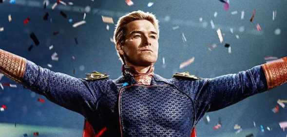 Antony Starr as Homelander in The Boys season four promotional still.