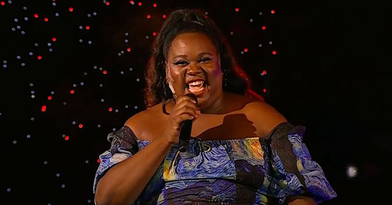 Alex Newell performs at the Macy's Fireworks 4th July event.