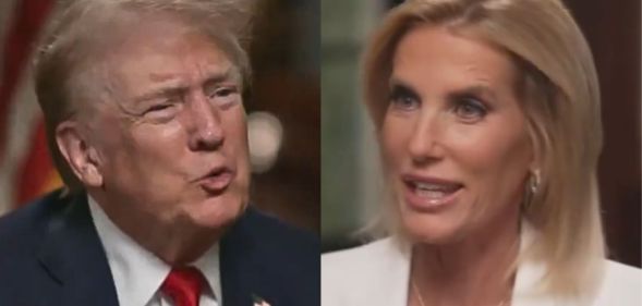 A split image of Donald Trump and Laura Ingraham.