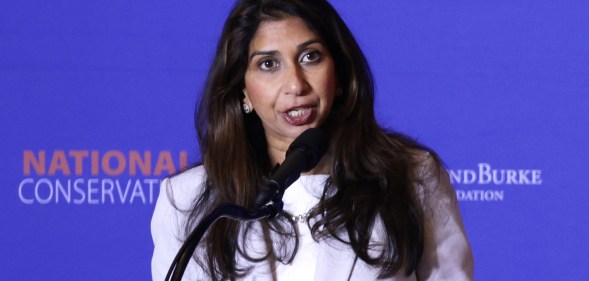 WASHINGTON, DC - JULY 08: Member of the British Parliament for Fareham and Waterlooville, former Secretary of State for the Home Department Suella Braverman speaks during the National Conservatism Conference on July 8, 2024 in Washington, DC. The conference is a project of the Edmund Burke Foundation with the aim of “strengthening the principles of national conservatism in Western and other democratic countries.” (Photo by Alex Wong/Getty Images)