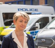 Home Secretary Yvette Cooper is seen at Lewisham Police Station during a visit to discuss neighbourhood policing.
